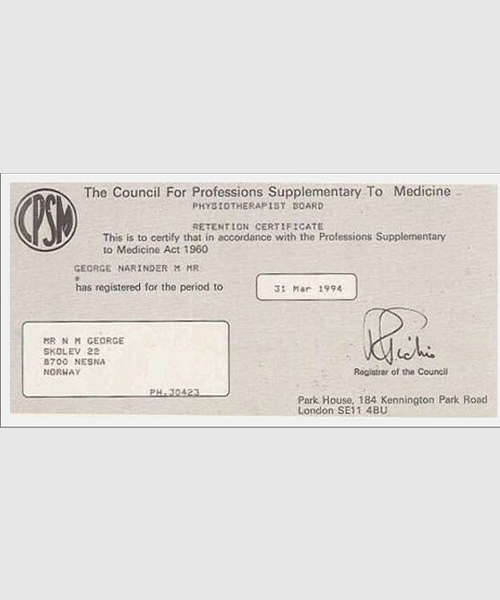 Occupational Physiotherapy Record Maintenance Certification